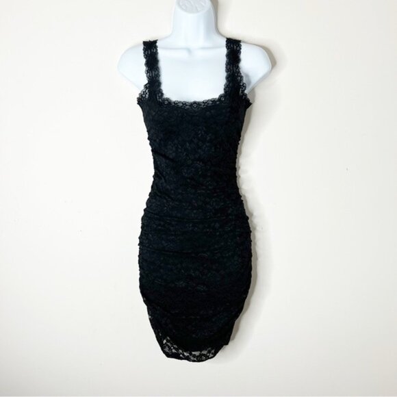 Victoria's Secret Moda Lace Ruched Mini Bodycon Dress Black Cocktail Y2K XS - Picture 6 of 16
